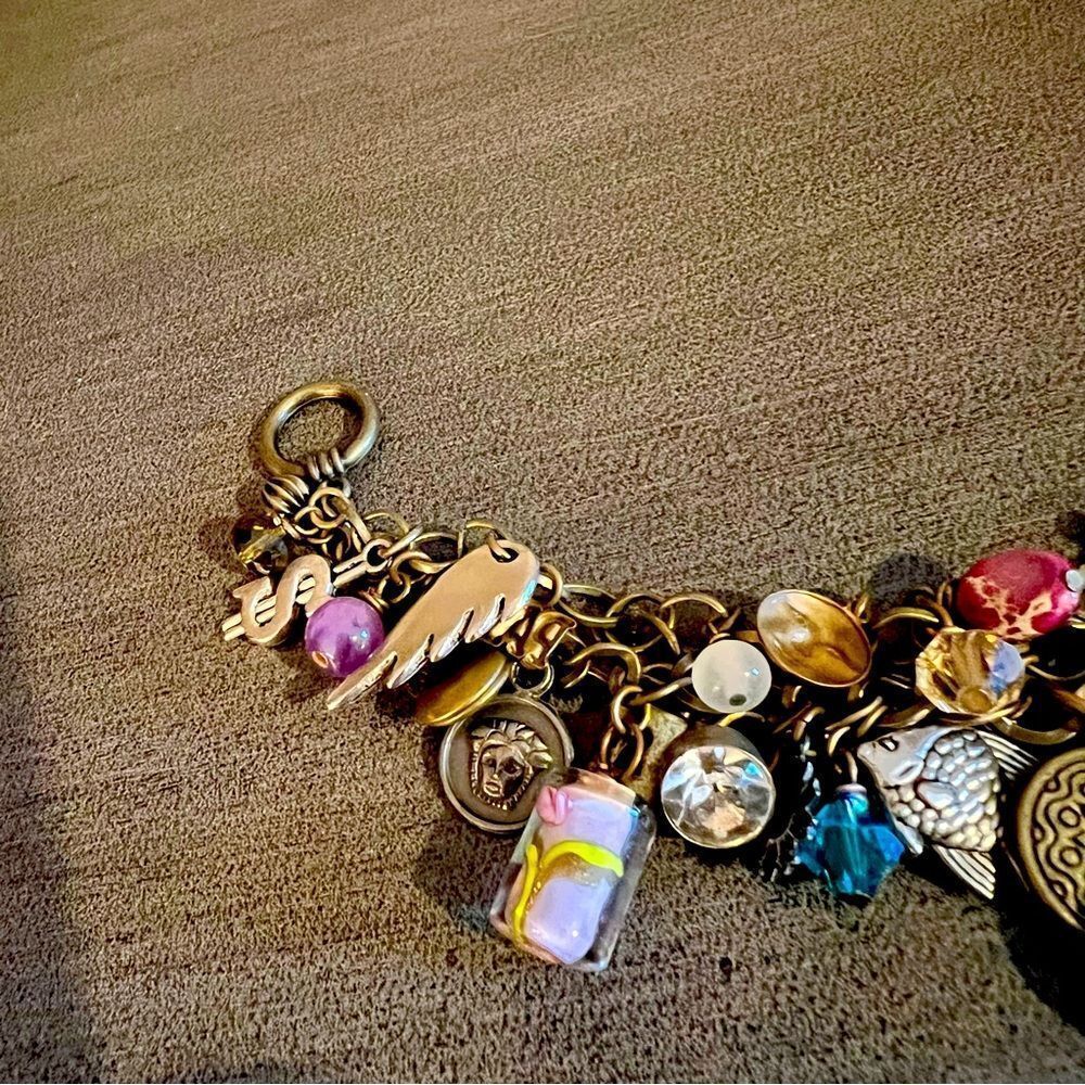 Loaded Multi-Color Charm Bracelet/beads/Brass/Silver W/Toggle - Picture 5 of 12